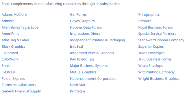 ennis subsidiaries