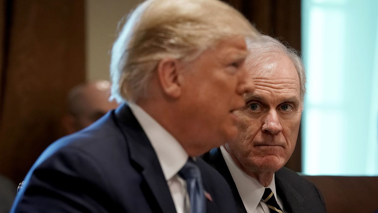 Then-Acting Defense Secretary Richard Spencer listens to Trump during a Cabinet meeting on July 16, 2019.