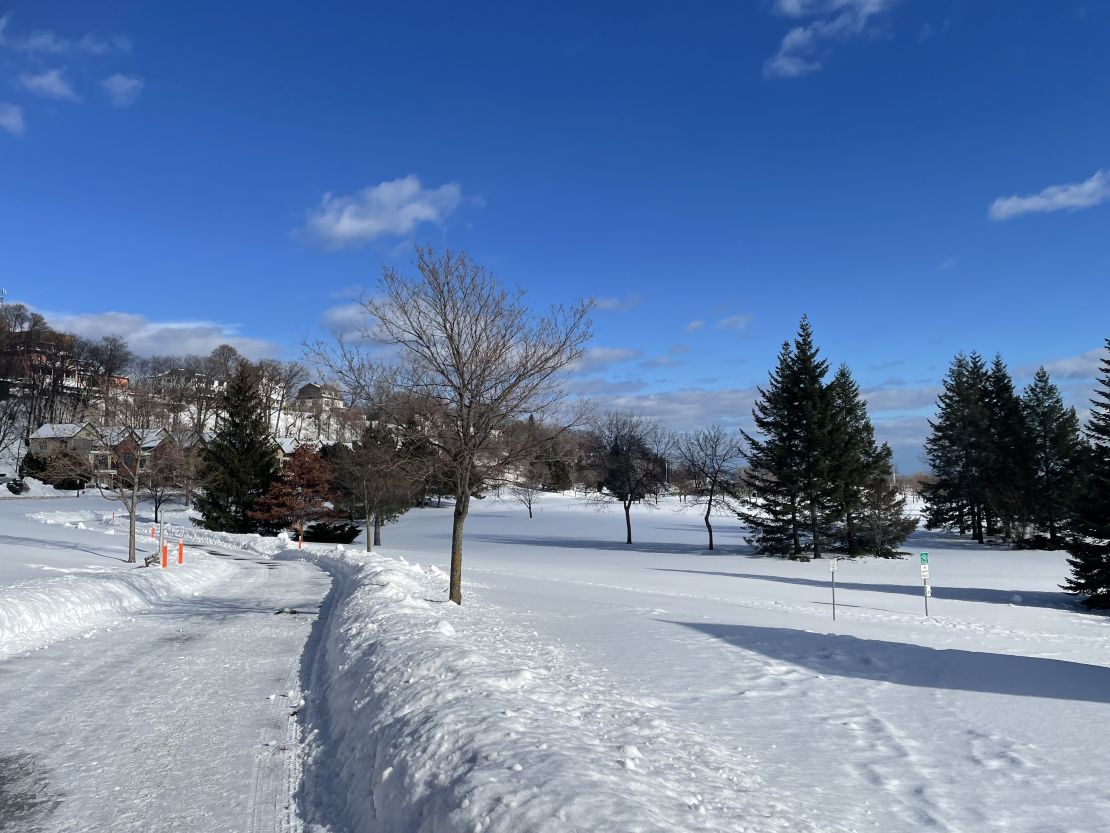 A road in Michigan during a snowy phase of winter in February 7, 2023