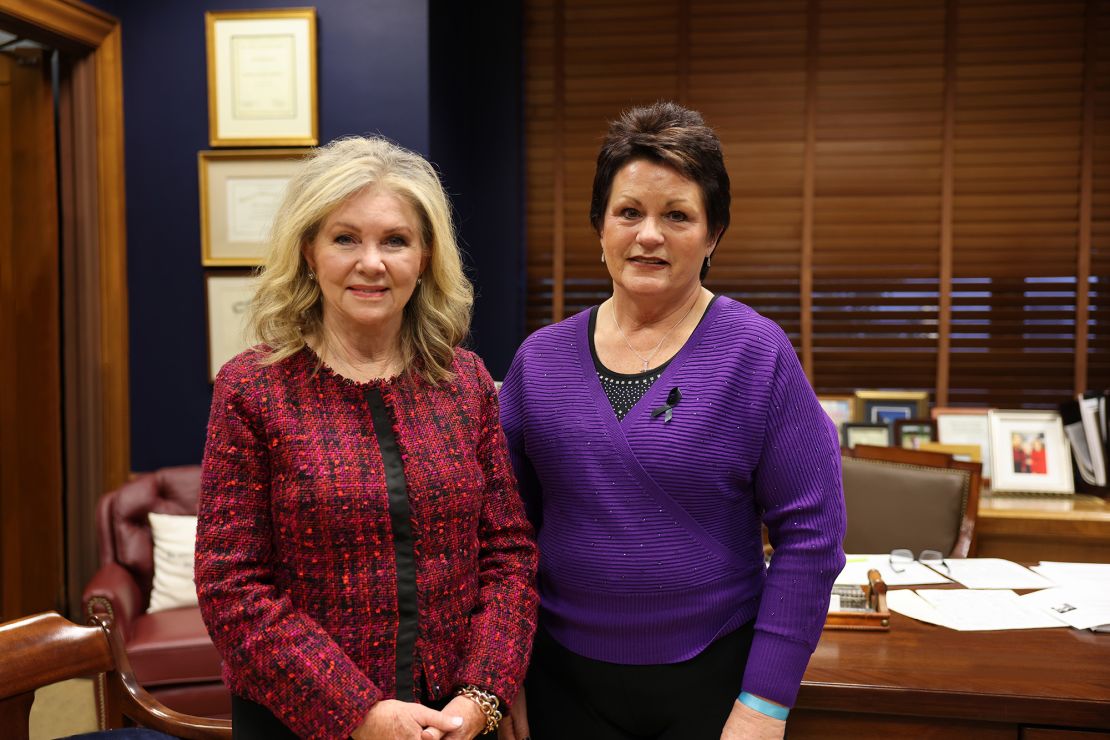 (L to R): Senator Marsha Blackburn meets with Gail Flatt to support of the development of legislation that aims to place more guardrails on social media.