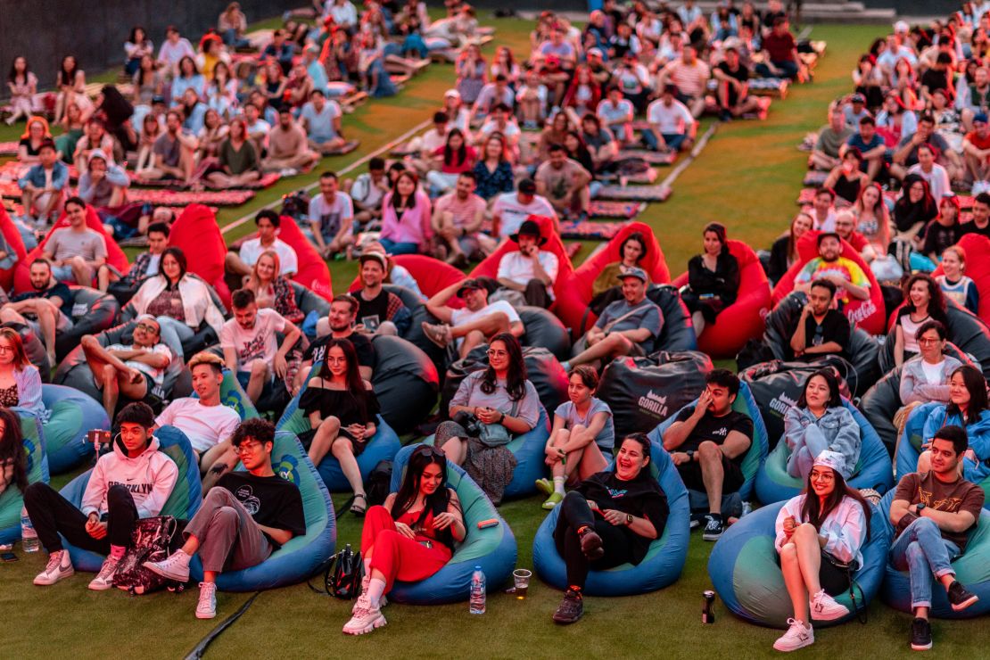 A young crowd gathered for an outdoor performance at Mocfest, Uzbekistan's burgeoning arts and music festival based in Tashkent.