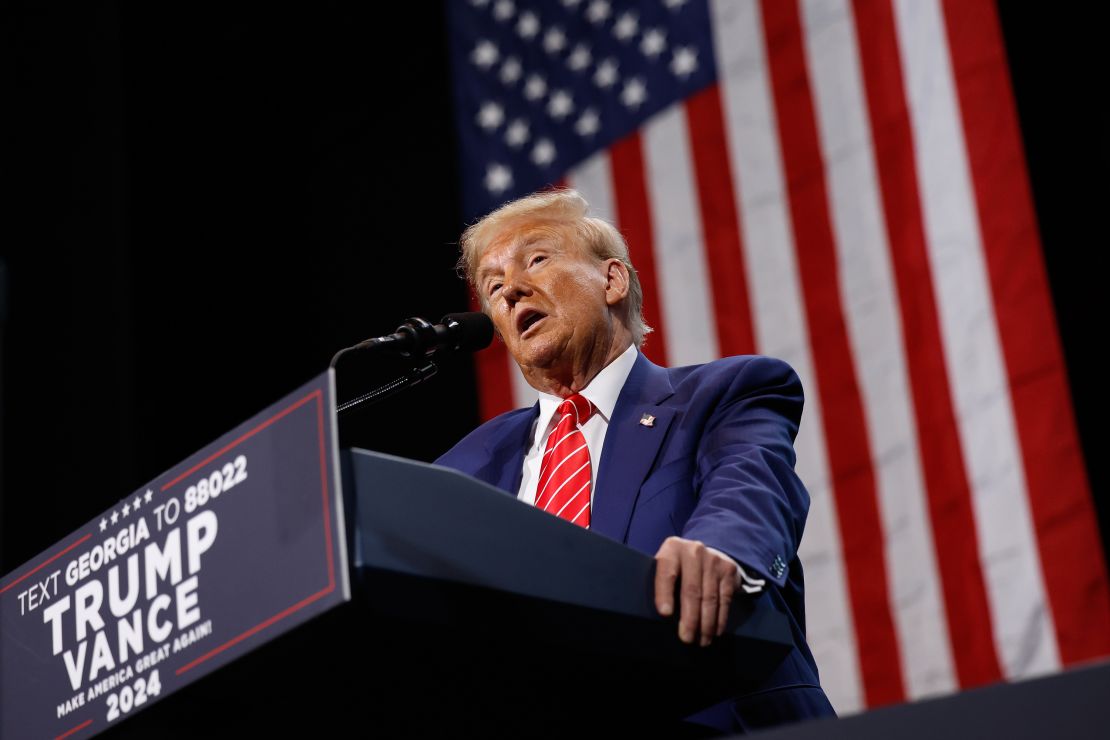 Former President Donald Trump speaks during a campaign rally on October 15, 2024 in Atlanta, Georgia.